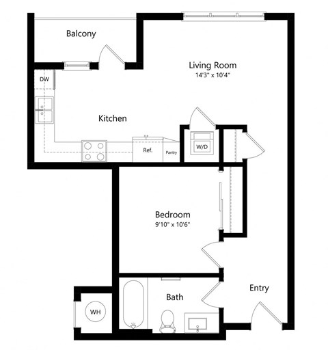 a floor plan of a house with a bedroom and a living room